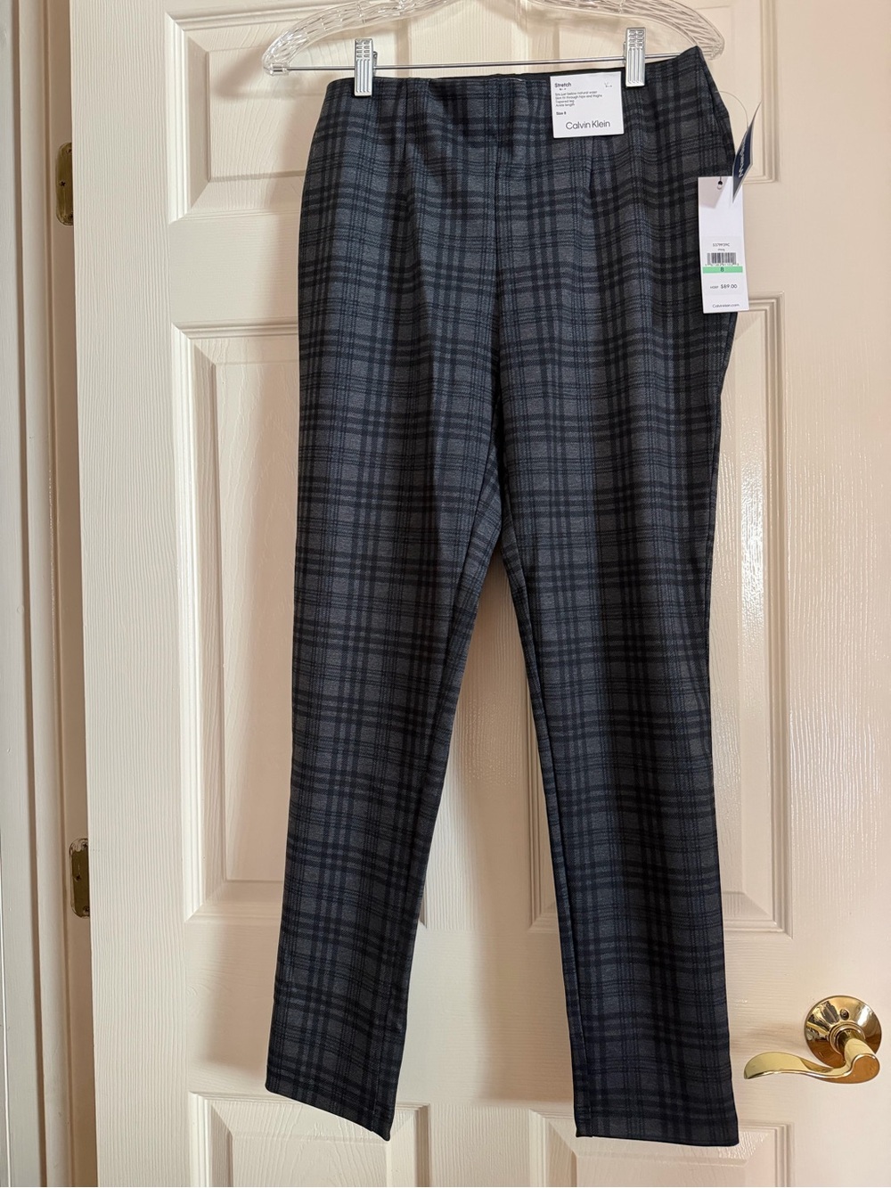 Calvin Klein Women's Black and Gray Plaid Pull-On Pants